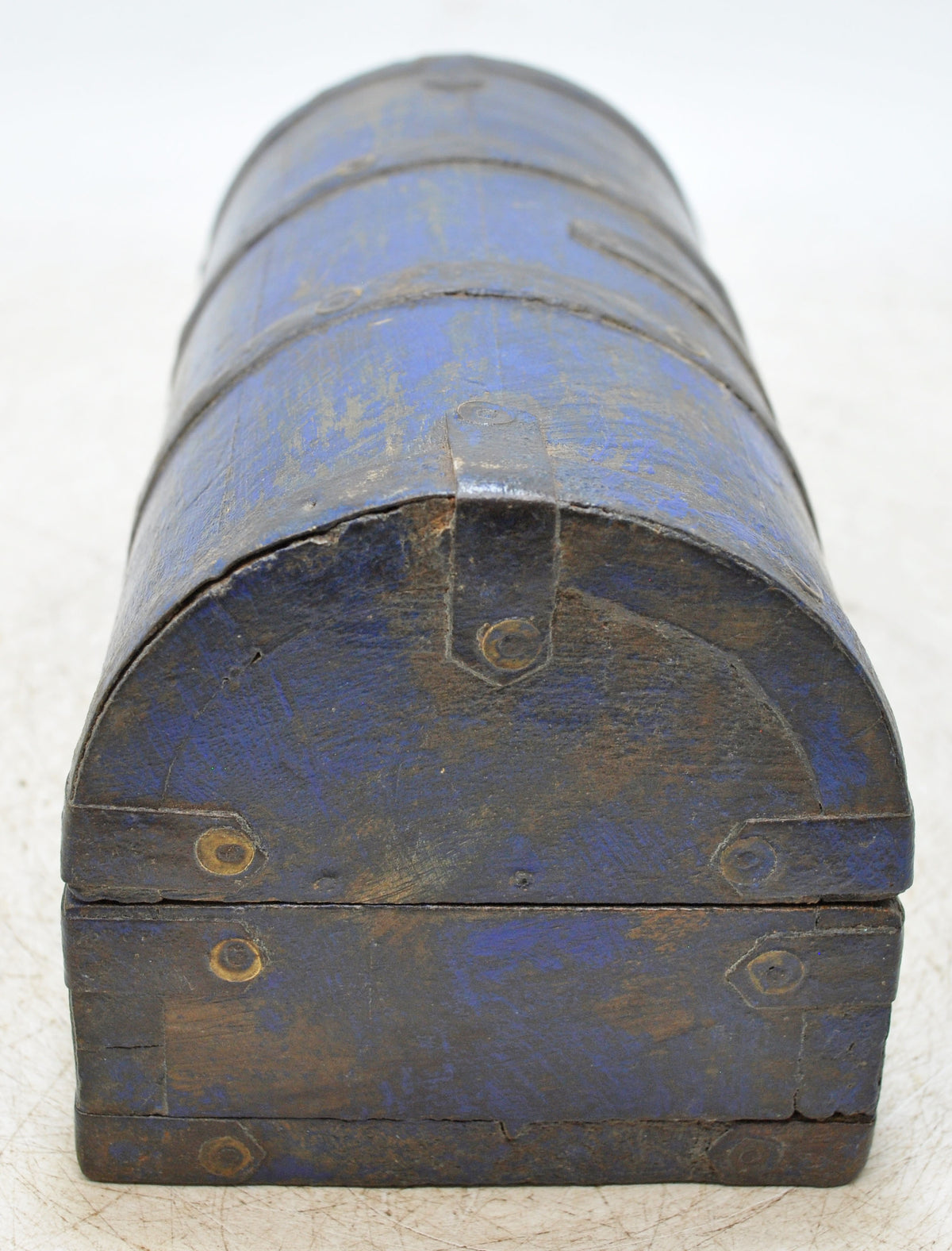 Vintage Wooden Half Round Storage Box Original Old Hand Crafted Rustic Blue