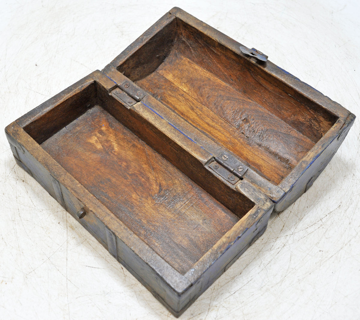 Vintage Wooden Half Round Storage Box Original Old Hand Crafted Rustic Blue