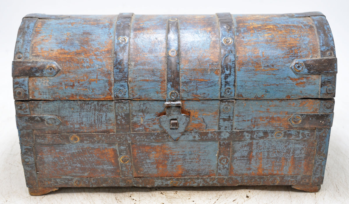 Vintage Wooden Half Round Storage Box Original Old Hand Crafted Rustic Blue