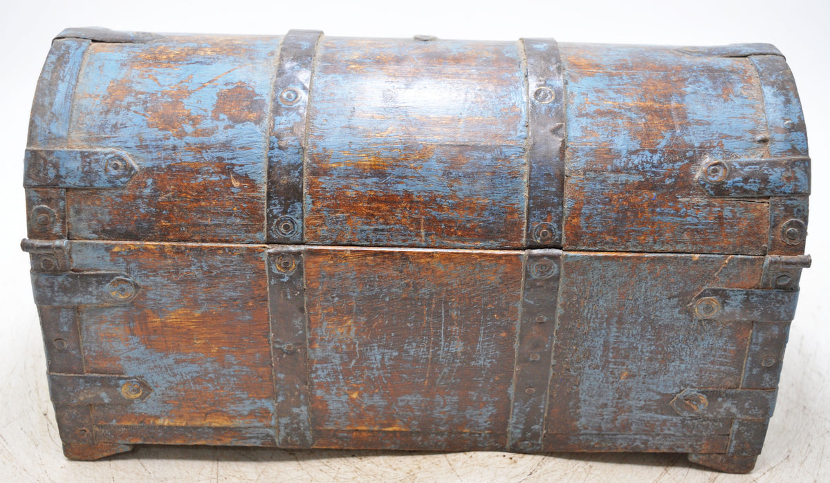 Vintage Wooden Half Round Storage Box Original Old Hand Crafted Rustic Blue