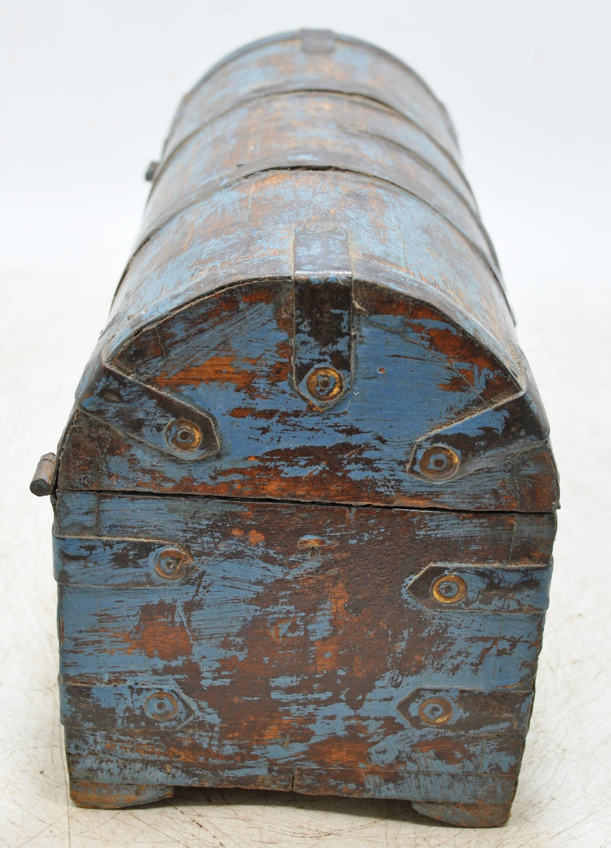 Vintage Wooden Half Round Storage Box Original Old Hand Crafted Rustic Blue