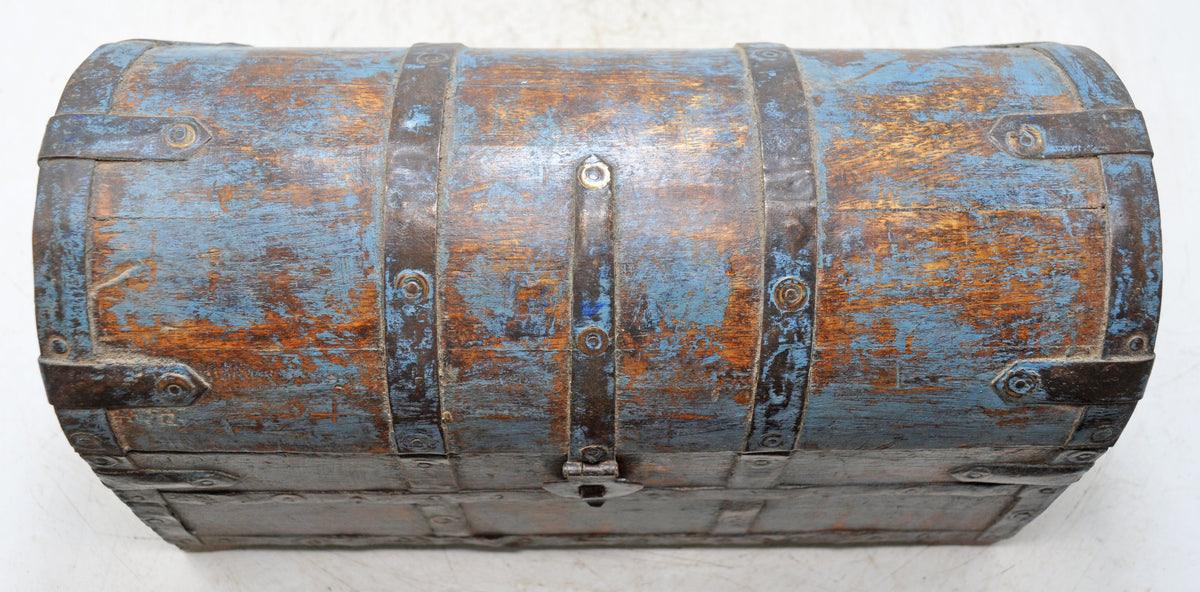 Vintage Wooden Half Round Storage Box Original Old Hand Crafted Rustic Blue