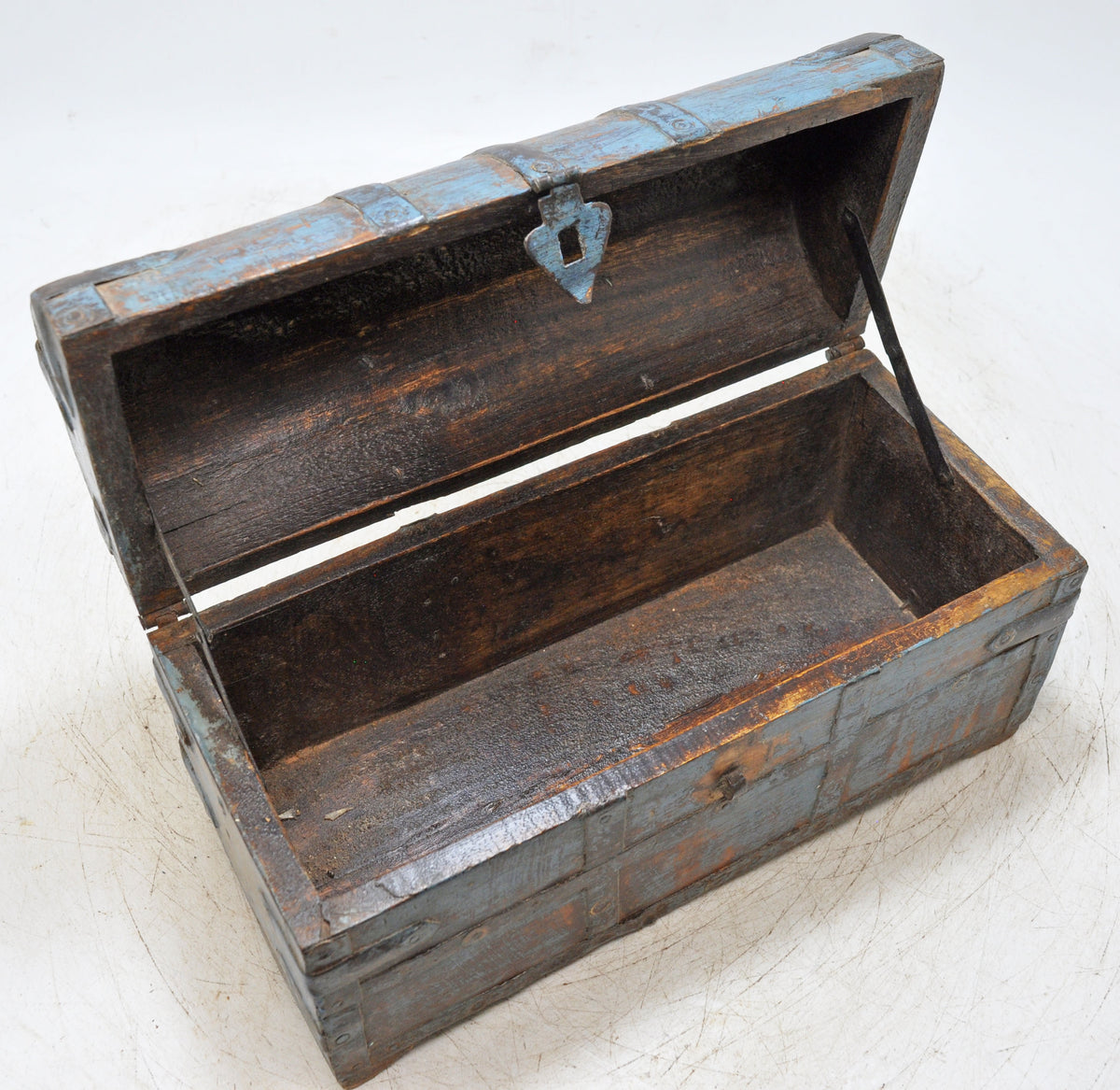 Vintage Wooden Half Round Storage Box Original Old Hand Crafted Rustic Blue