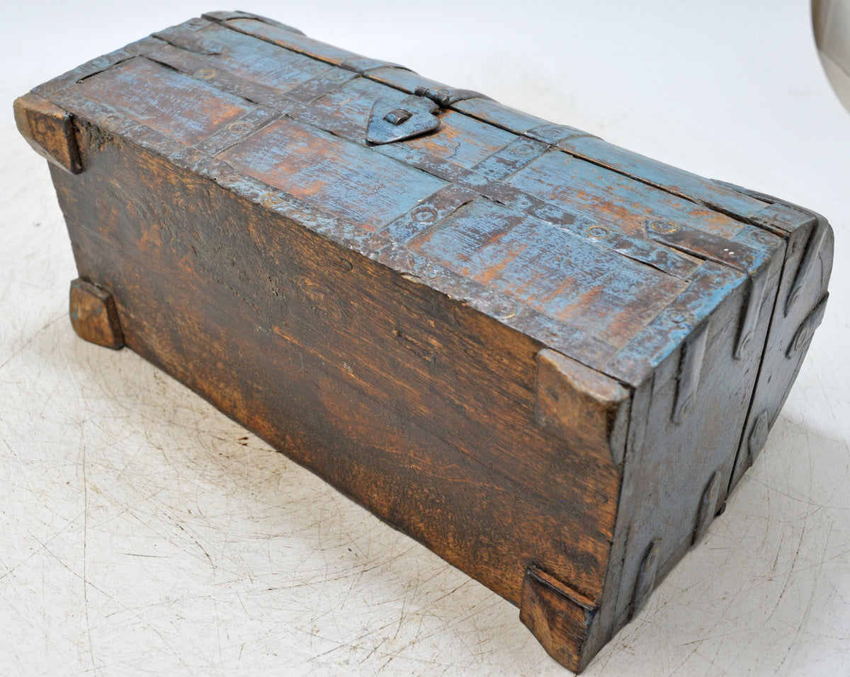 Vintage Wooden Half Round Storage Box Original Old Hand Crafted Rustic Blue