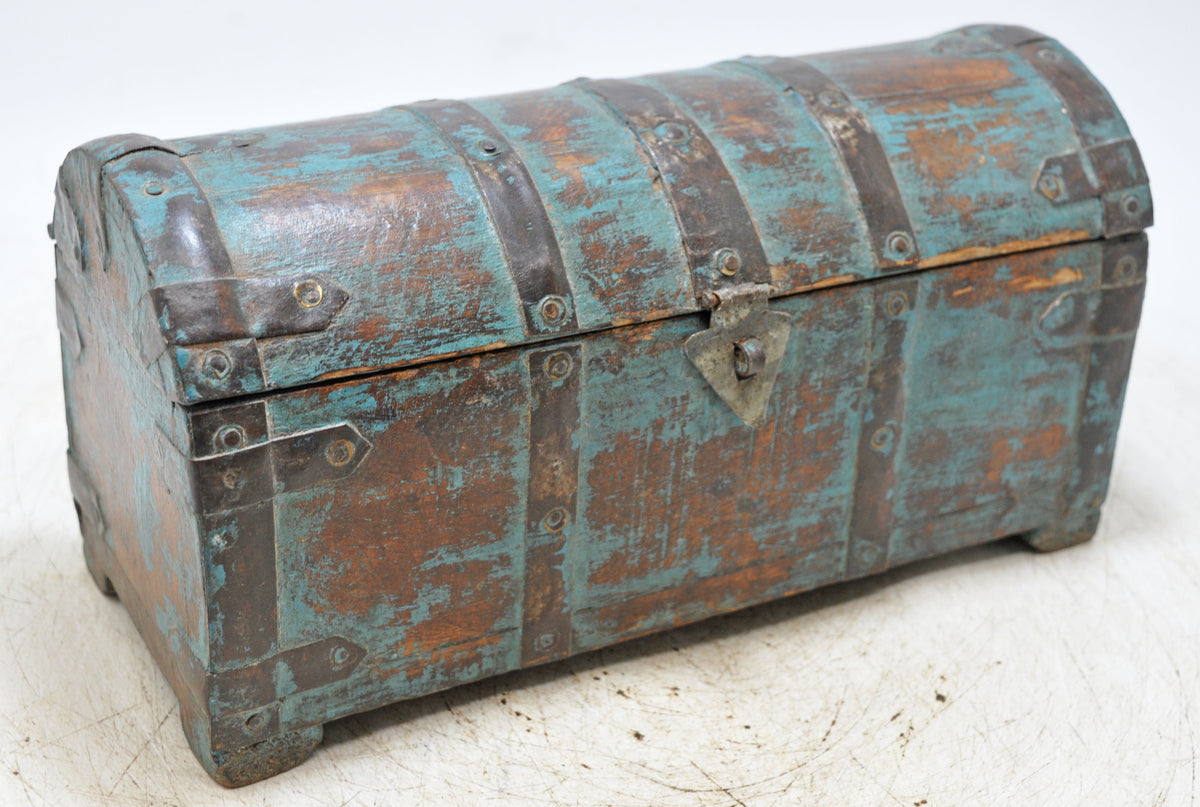 Vintage Wooden Half Round Storage Box Original Old Hand Crafted Rustic Blue