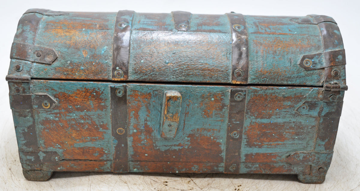 Vintage Wooden Half Round Storage Box Original Old Hand Crafted Rustic Blue