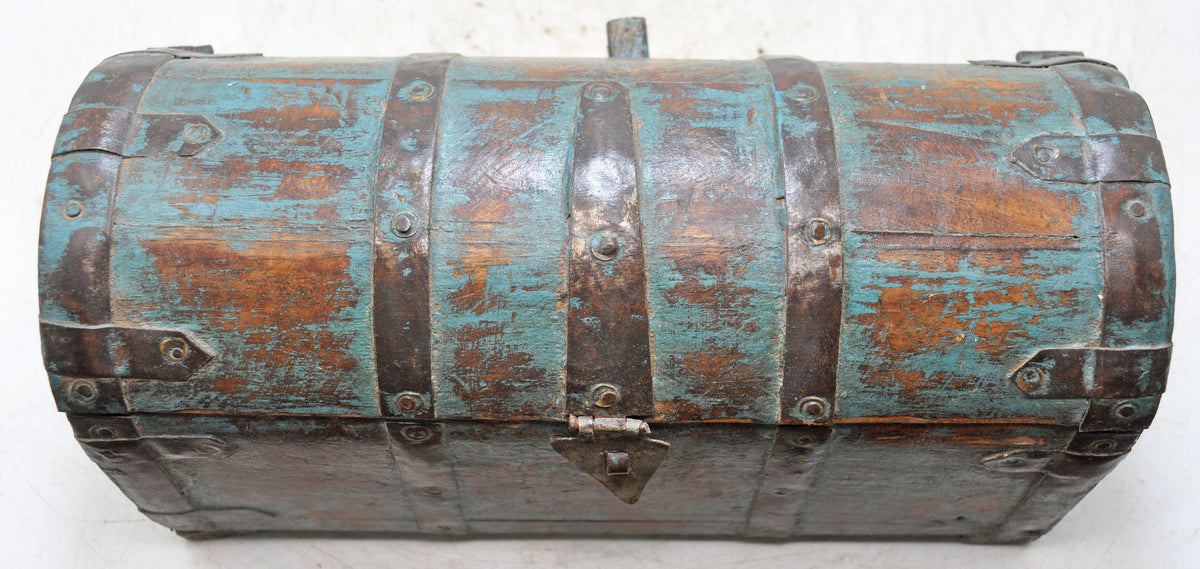 Vintage Wooden Half Round Storage Box Original Old Hand Crafted Rustic Blue