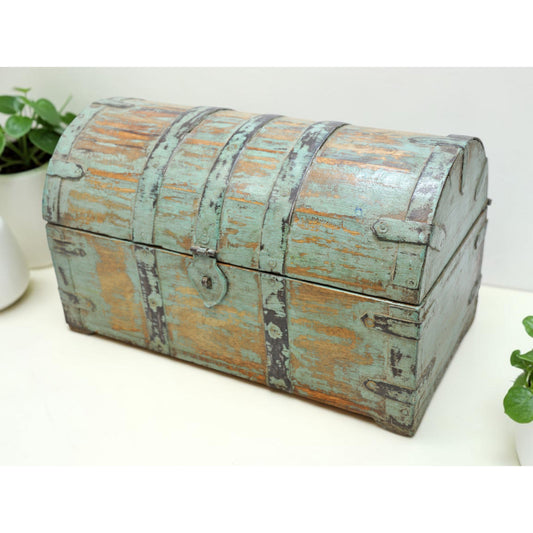 Vintage Wooden Half Round Storage Box Original Old Hand Crafted Rustic Green