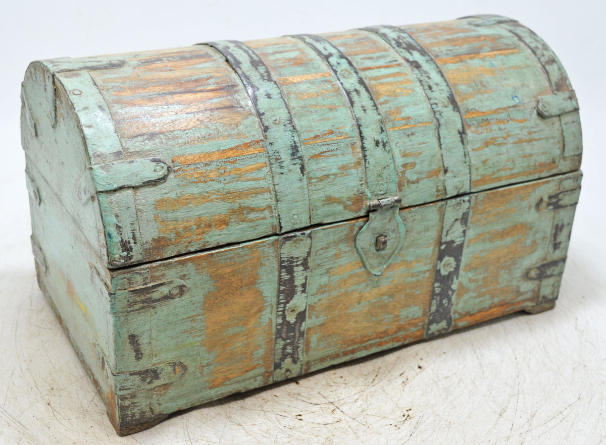 Vintage Wooden Half Round Storage Box Original Old Hand Crafted Rustic Green