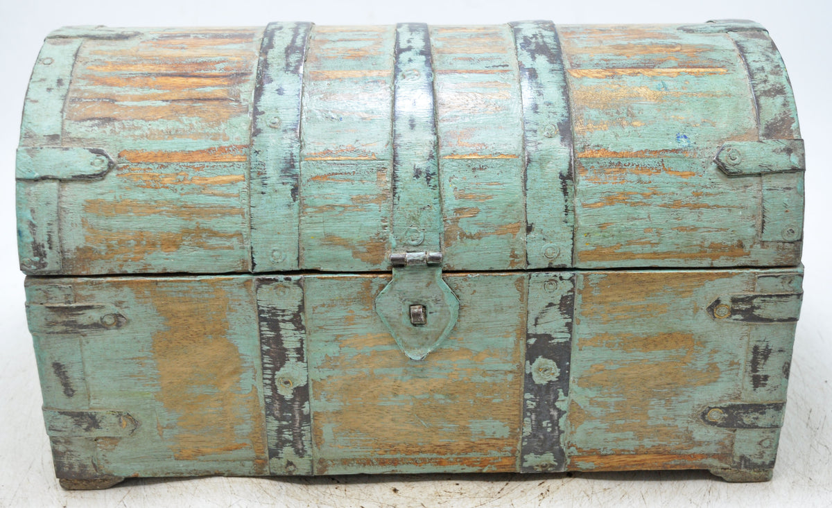 Vintage Wooden Half Round Storage Box Original Old Hand Crafted Rustic Green