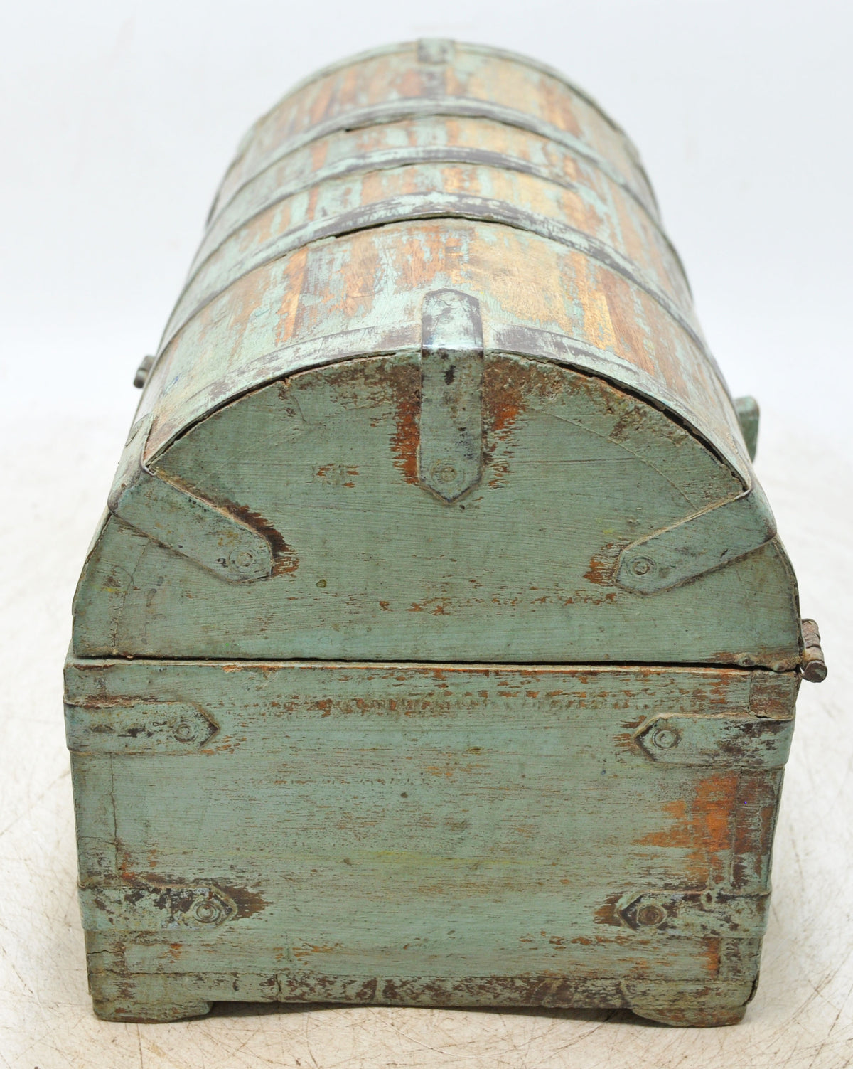 Vintage Wooden Half Round Storage Box Original Old Hand Crafted Rustic Green