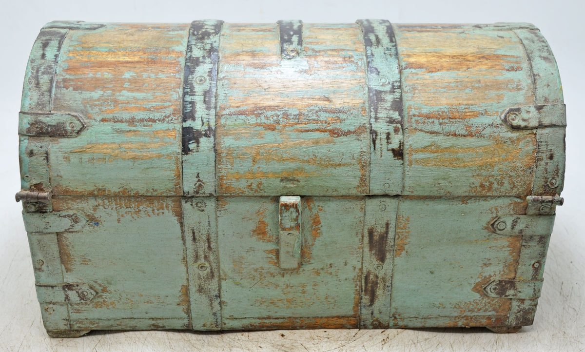 Vintage Wooden Half Round Storage Box Original Old Hand Crafted Rustic Green