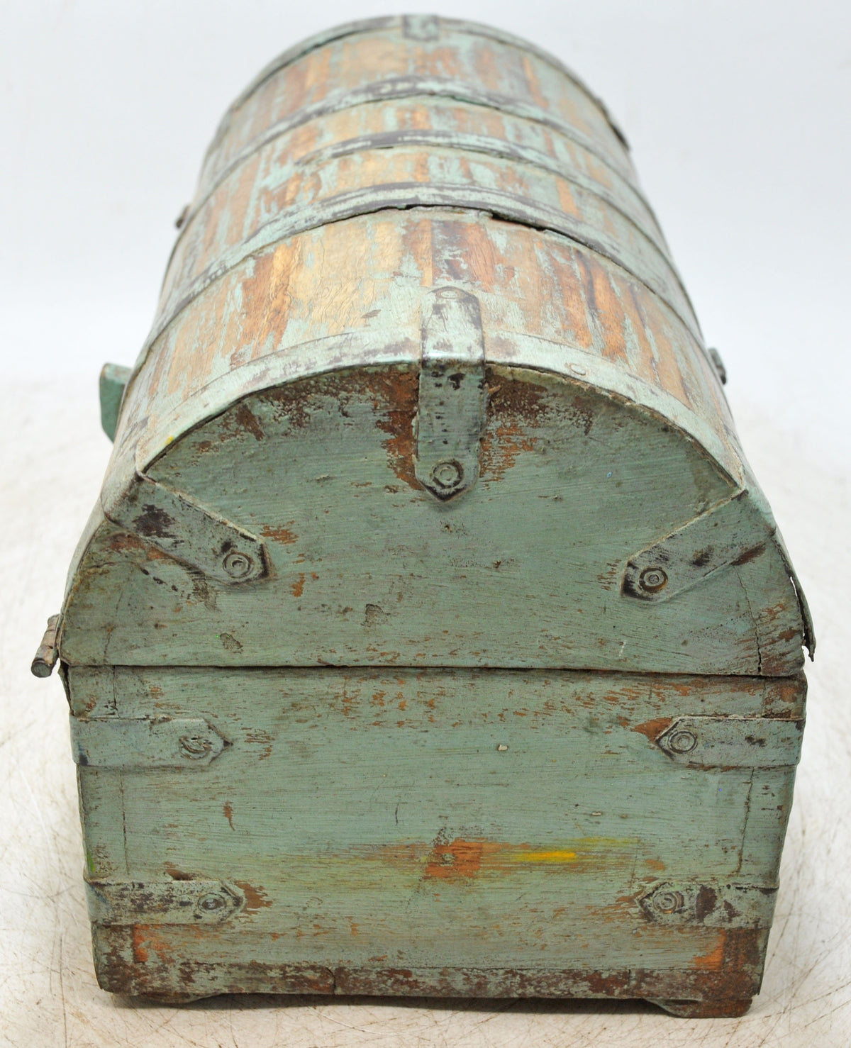 Vintage Wooden Half Round Storage Box Original Old Hand Crafted Rustic Green