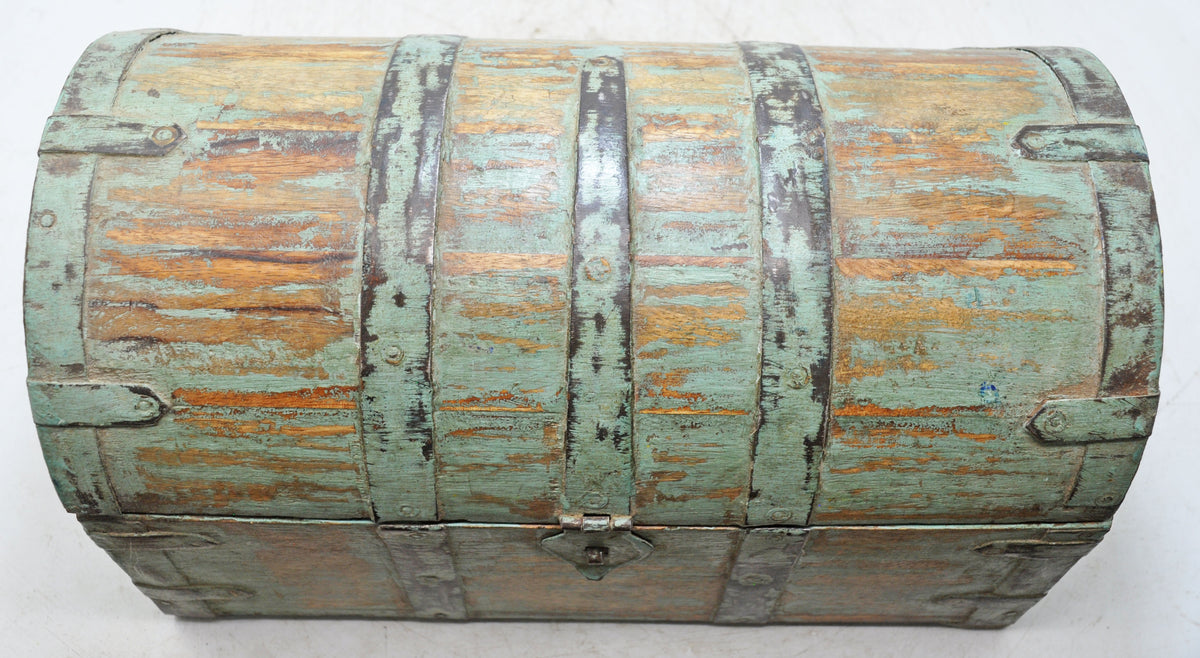 Vintage Wooden Half Round Storage Box Original Old Hand Crafted Rustic Green