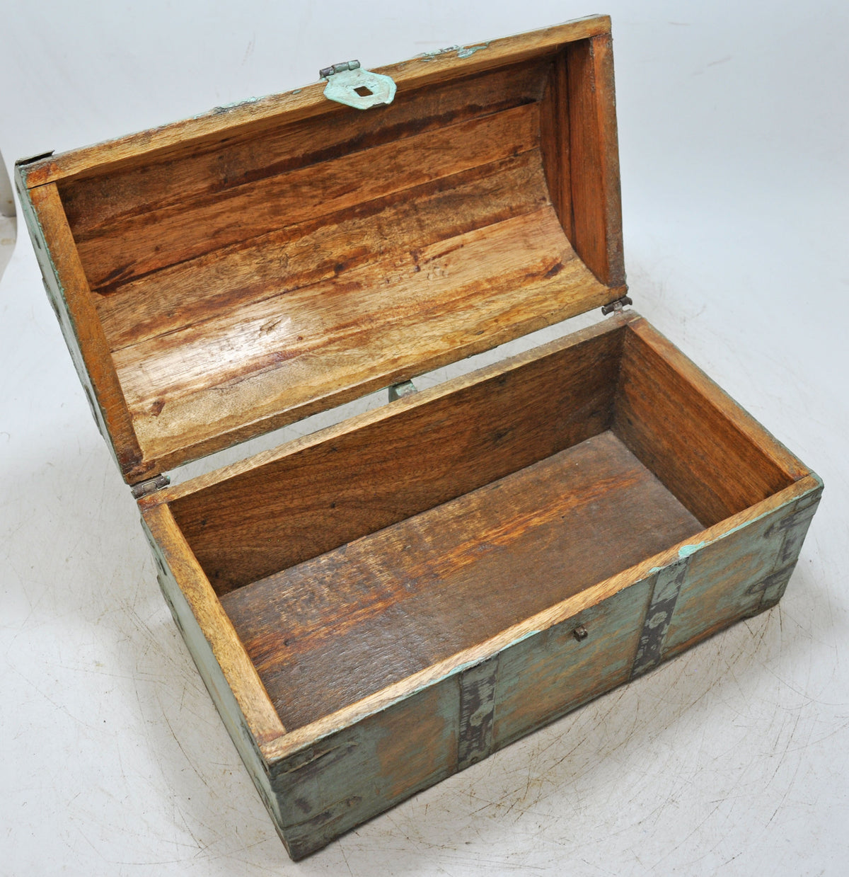 Vintage Wooden Half Round Storage Box Original Old Hand Crafted Rustic Green