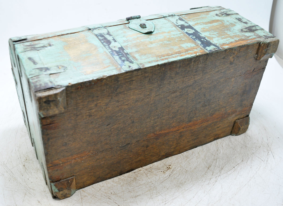 Vintage Wooden Half Round Storage Box Original Old Hand Crafted Rustic Green