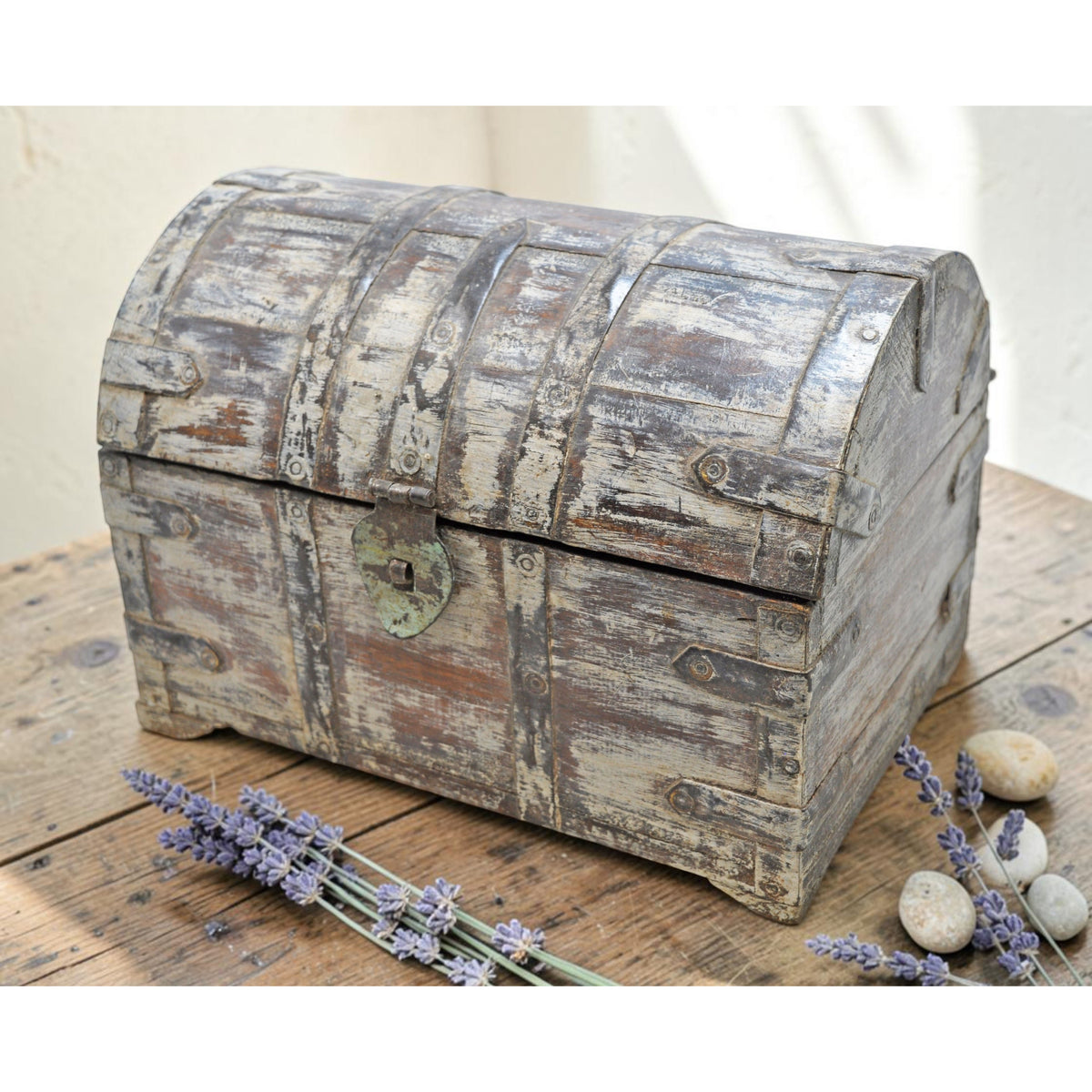 Vintage Wooden Half Round Storage Box Original Old Hand Crafted Rustic White