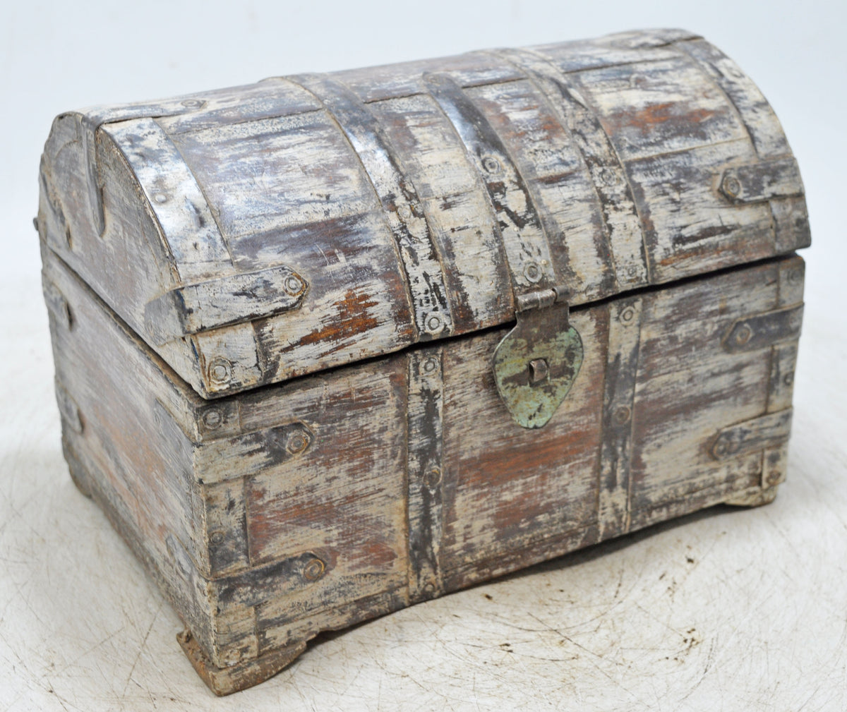 Vintage Wooden Half Round Storage Box Original Old Hand Crafted Rustic White