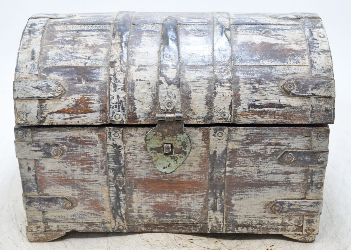 Vintage Wooden Half Round Storage Box Original Old Hand Crafted Rustic White