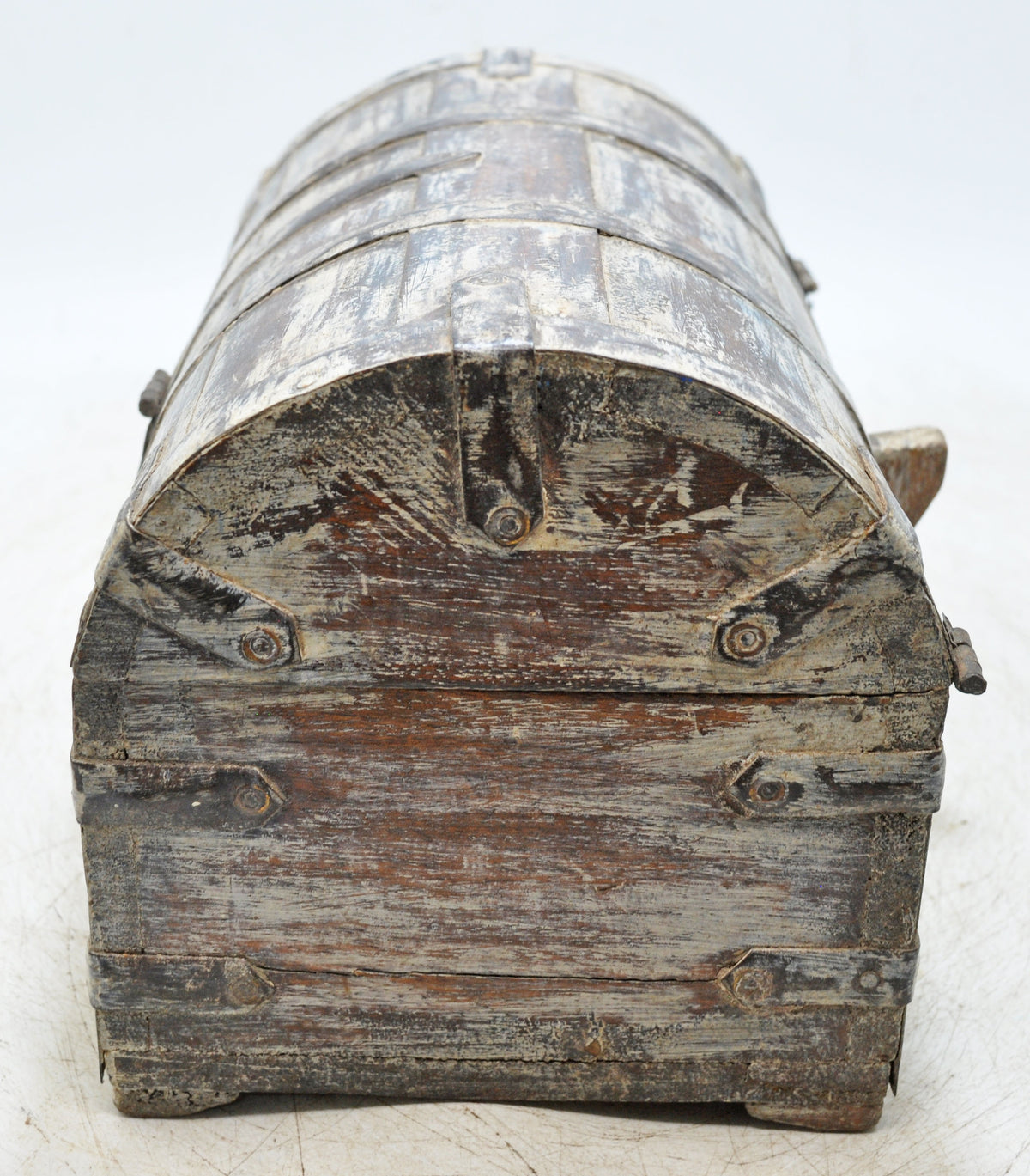 Vintage Wooden Half Round Storage Box Original Old Hand Crafted Rustic White