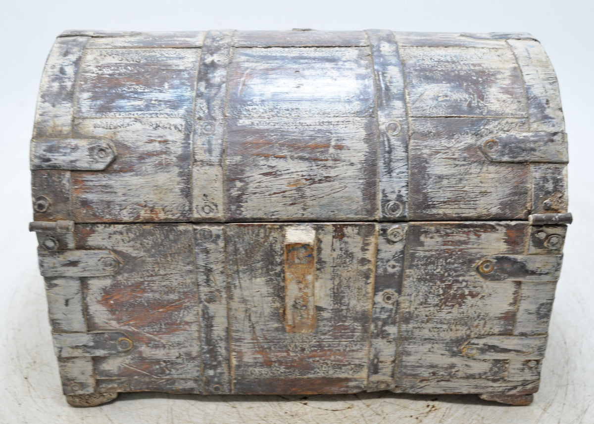Vintage Wooden Half Round Storage Box Original Old Hand Crafted Rustic White