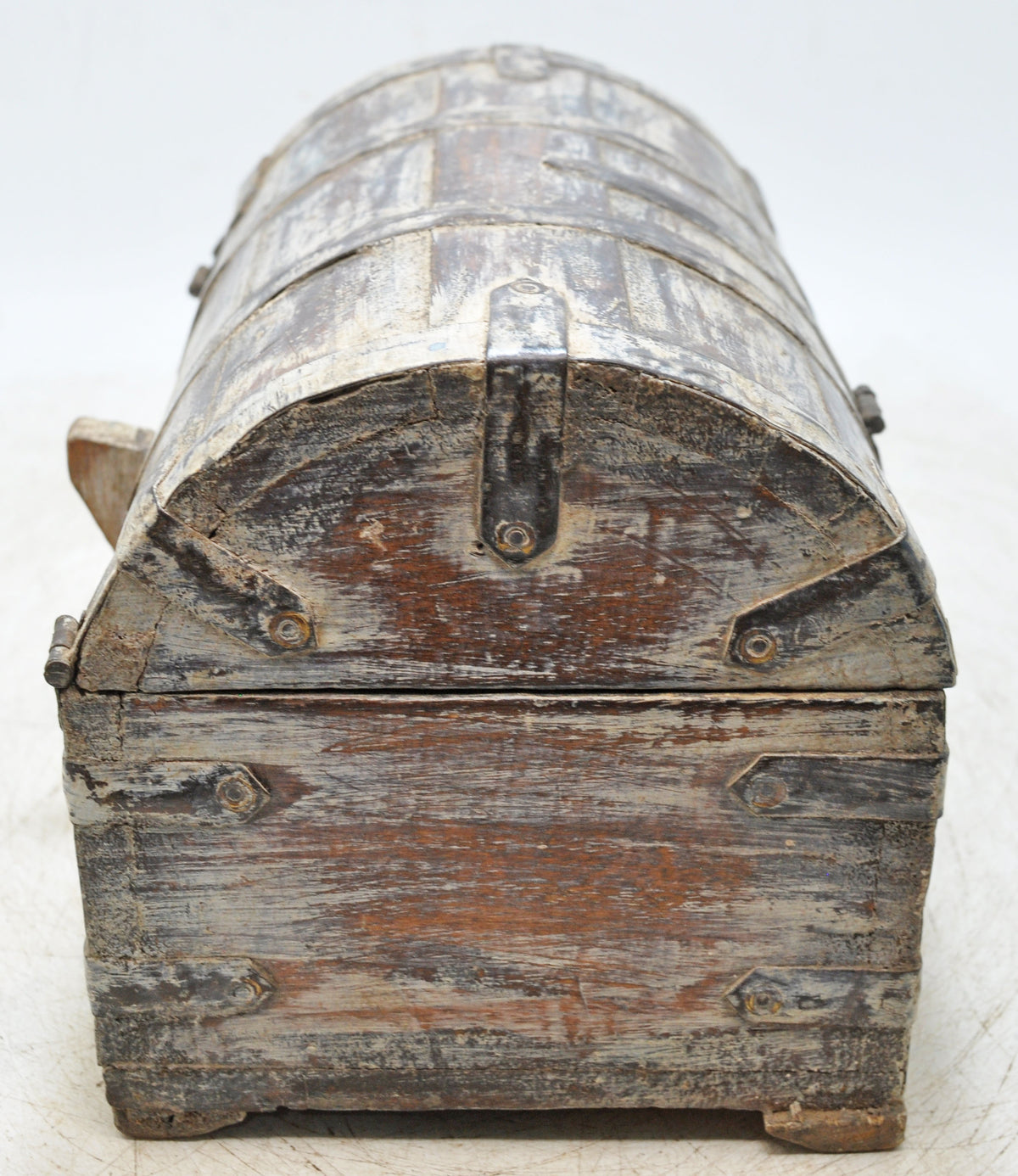 Vintage Wooden Half Round Storage Box Original Old Hand Crafted Rustic White