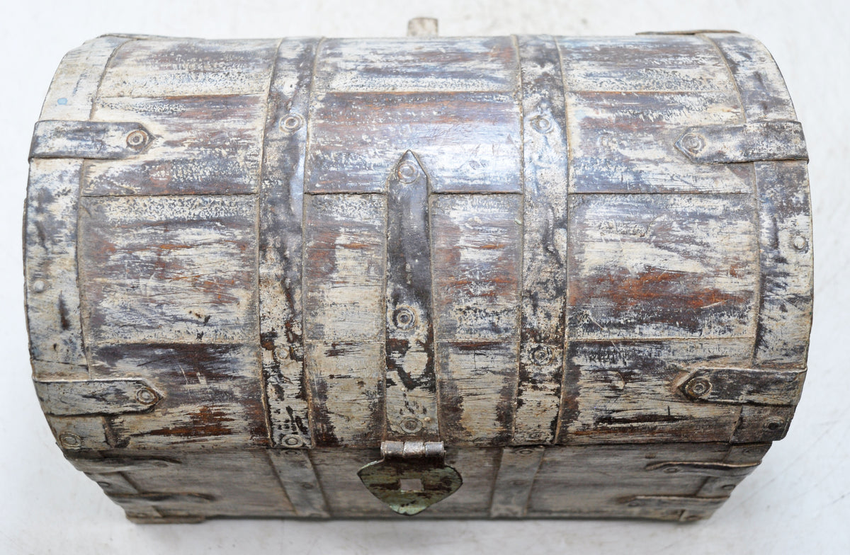 Vintage Wooden Half Round Storage Box Original Old Hand Crafted Rustic White