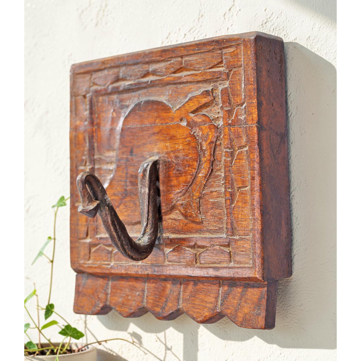 Antique Wooden Wall Hanging 1 Hook Hanger Original Old Hand Crafted
