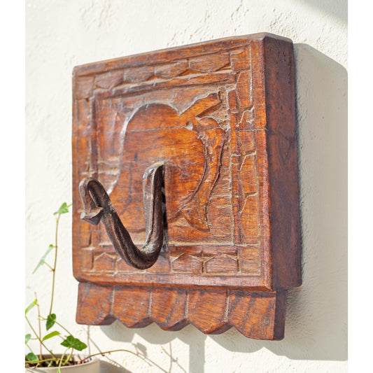 Antique Wooden Wall Hanging 1 Hook Hanger Original Old Hand Crafted