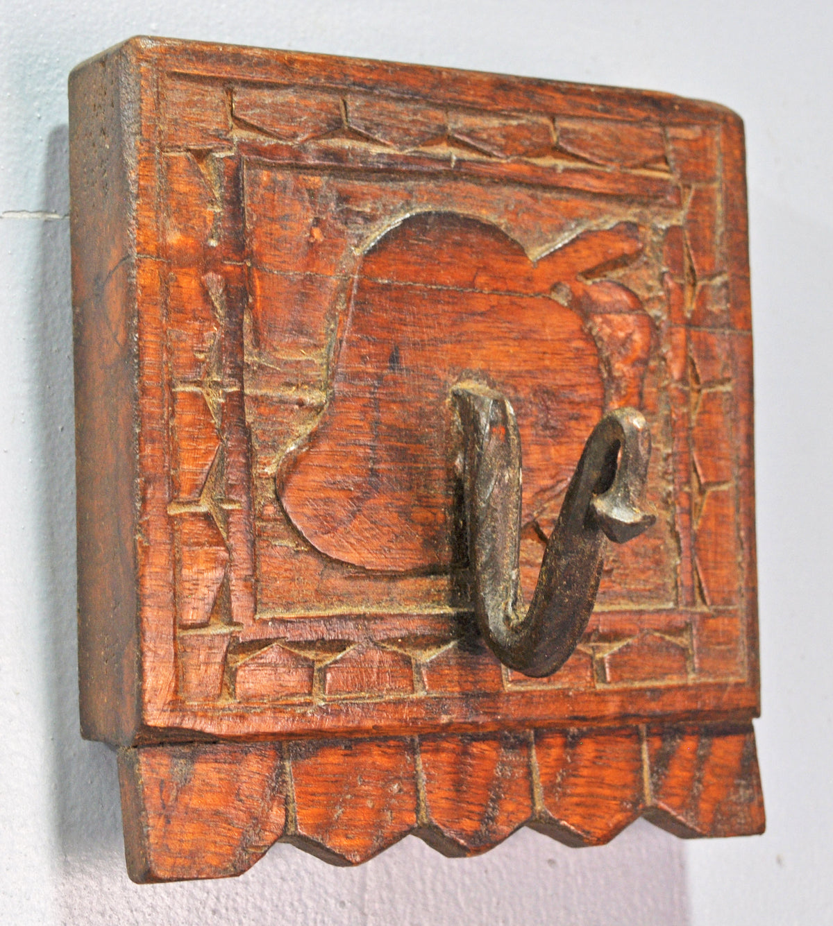 Antique Wooden Wall Hanging 1 Hook Hanger Original Old Hand Crafted