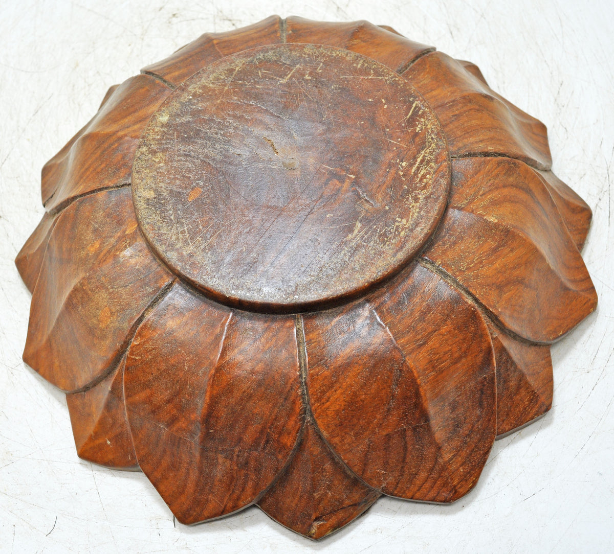 Vintage Wooden Floral Lotus Shaped Bowl Original Old Hand Crafted