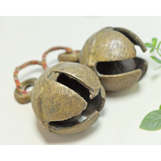 Lot of 2 Antique Brass Animals Cow Bell Original Old Hand Crafted Engraved