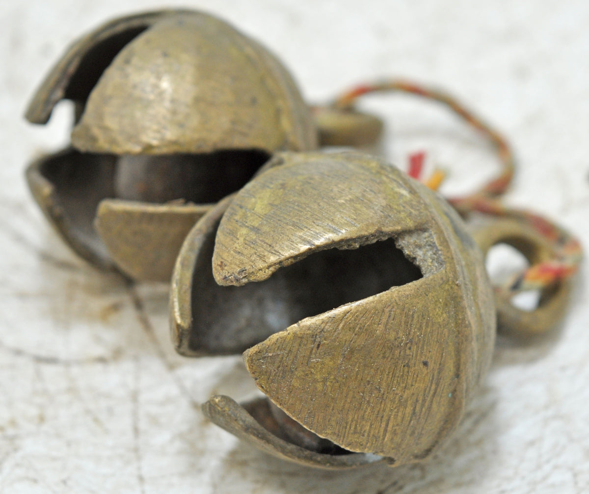 Lot of 2 Antique Brass Animals Cow Bell Original Old Hand Crafted Engraved