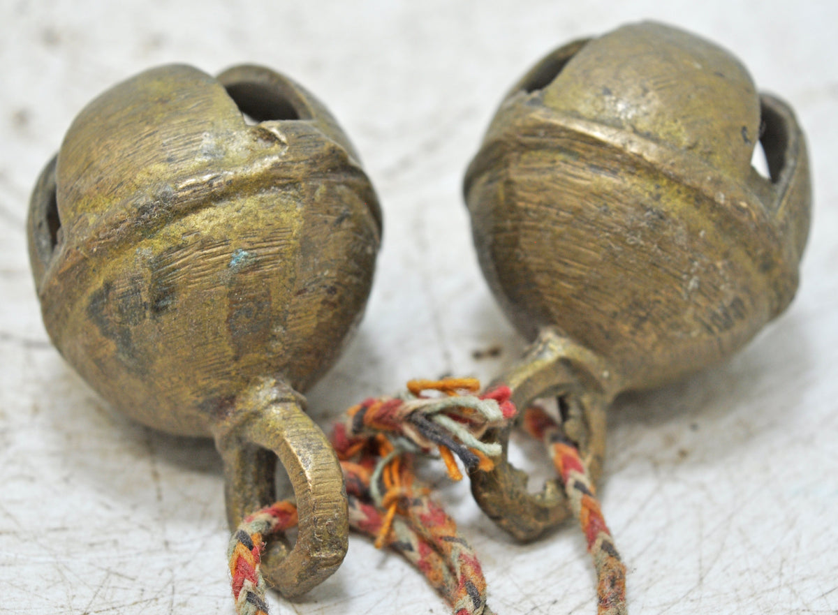 Lot of 2 Antique Brass Animals Cow Bell Original Old Hand Crafted Engraved