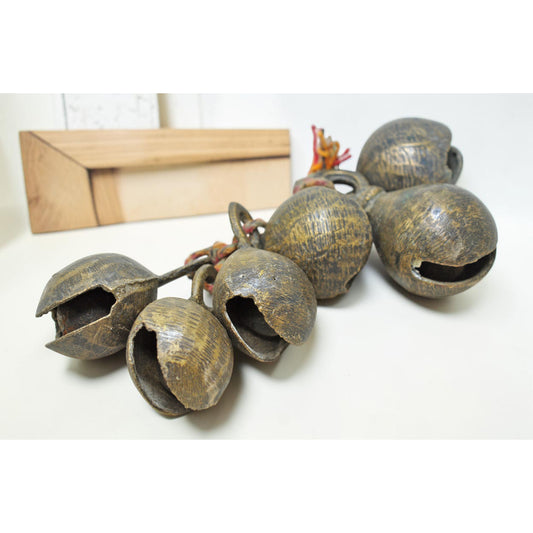 Lot of 6 Antique Brass Animals Cow Bell Original Old Hand Crafted Engraved