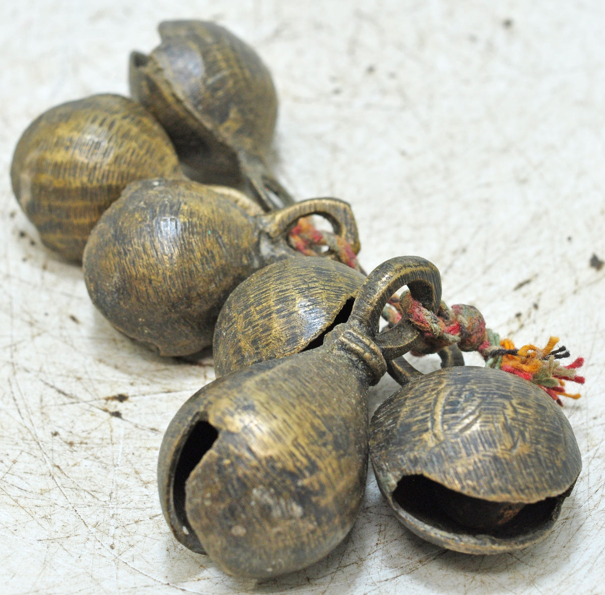 Lot of 6 Antique Brass Animals Cow Bell Original Old Hand Crafted Engraved