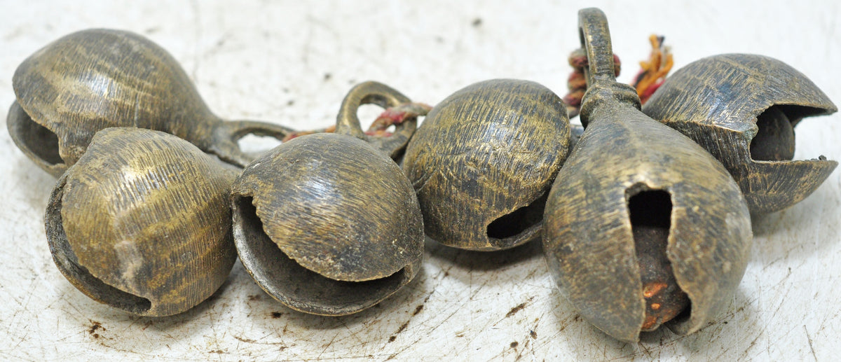 Lot of 6 Antique Brass Animals Cow Bell Original Old Hand Crafted Engraved