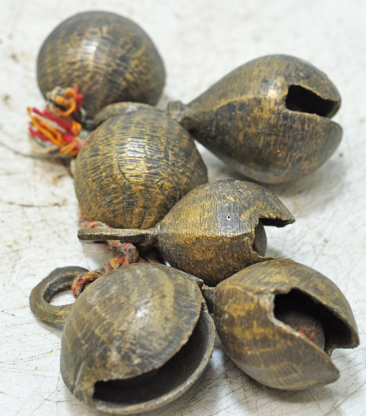 Lot of 6 Antique Brass Animals Cow Bell Original Old Hand Crafted Engraved