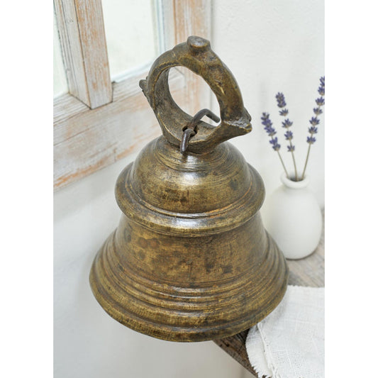 Antique Brass Hanging Temple Bell Original Old Hand Crafted Engraved