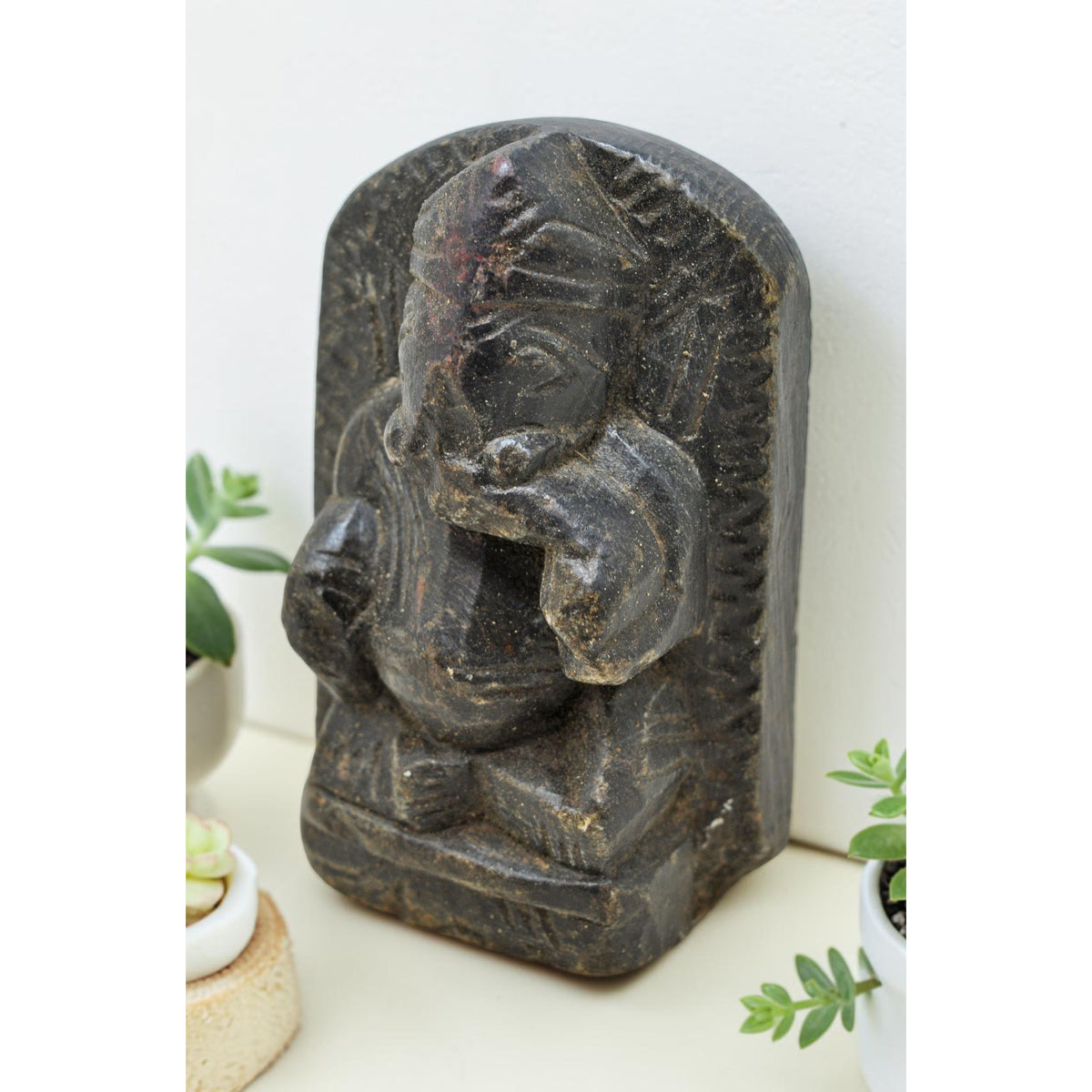 Antique Black Stone God Ganesha Idol Figurine Original Old Fine Hand Carved