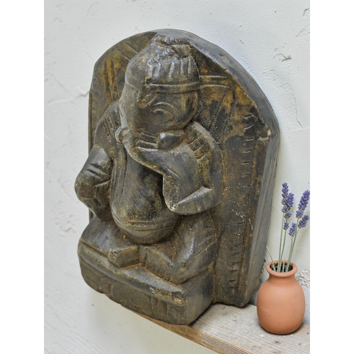Antique Black Stone God Ganesha Idol Figurine Original Old Fine Hand Carved