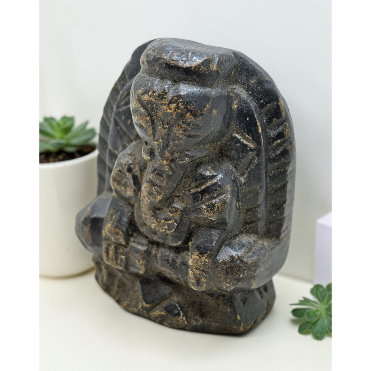 Antique Black Stone God Ganesha Idol Figurine Original Old Fine Hand Carved