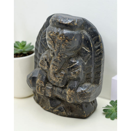 Antique Black Stone God Ganesha Idol Figurine Original Old Fine Hand Carved