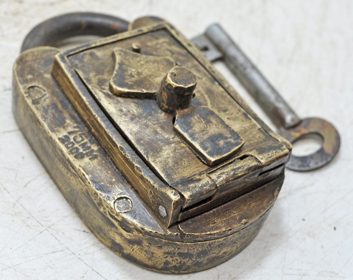 Antique Brass Large Size Pad Lock Original Old Hand Crafted Engraved