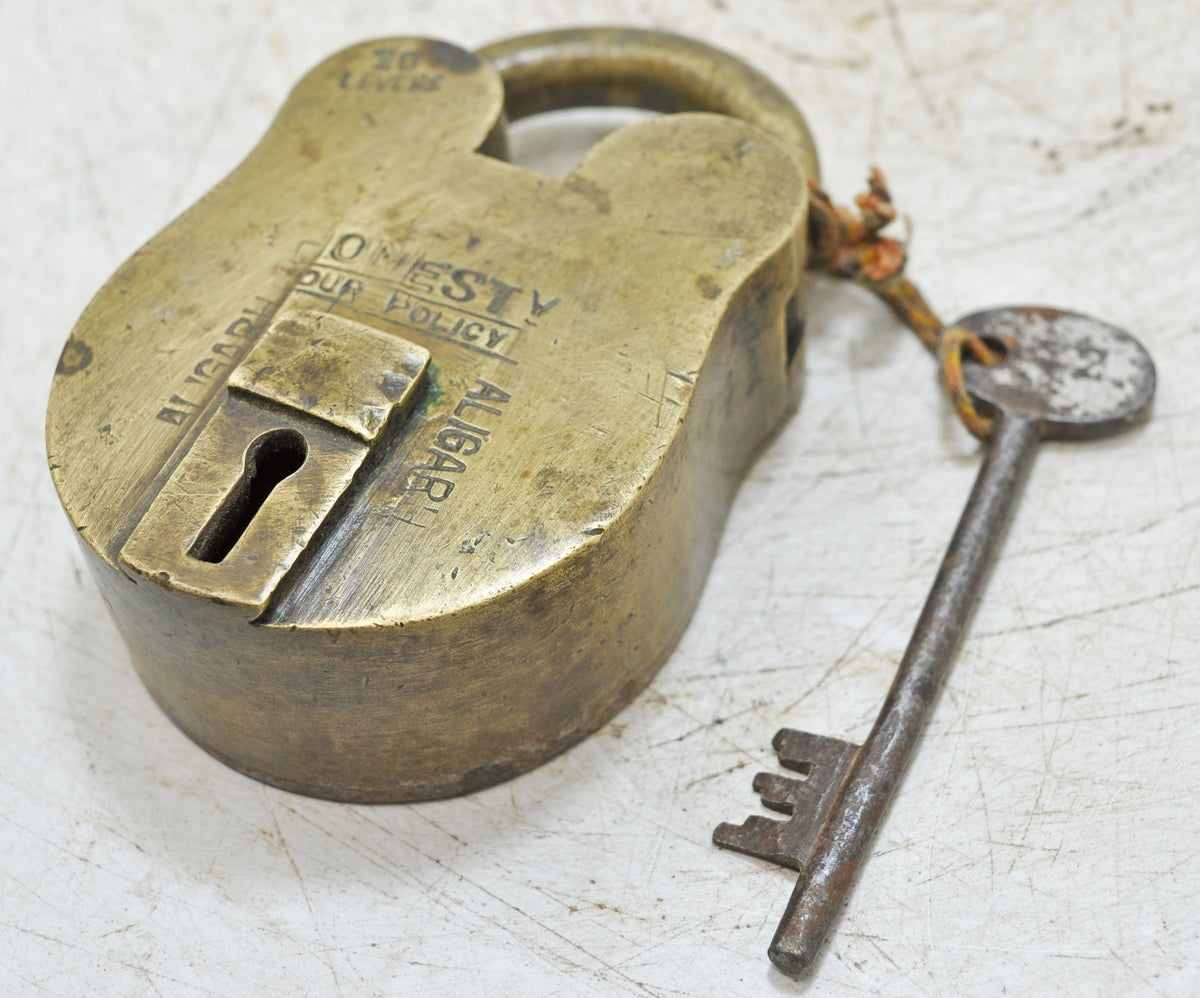 Antique Brass Pad Lock Original Old Hand Crafted Working With Key