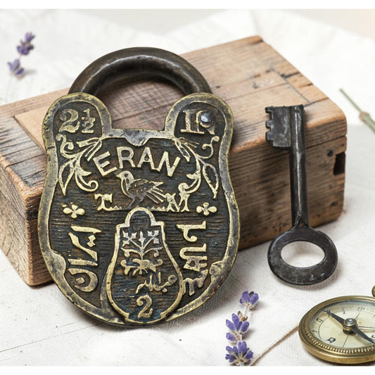 Antique Brass Pad Lock Original Old Hand Crafted Very Fine Engraved