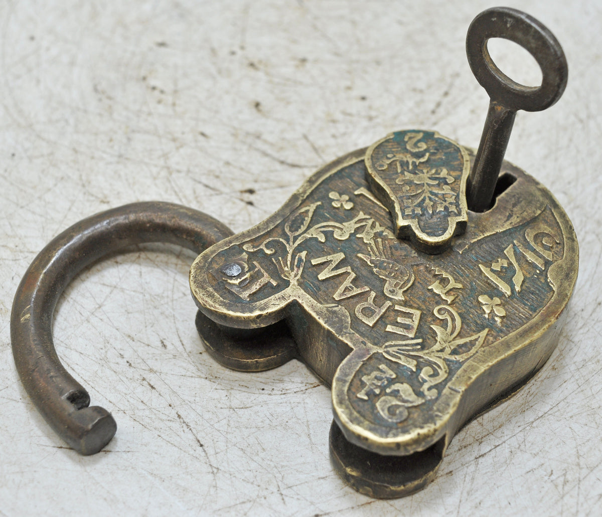 Antique Brass Pad Lock Original Old Hand Crafted Very Fine Engraved