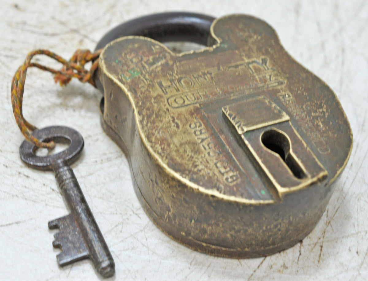 Antique Brass Pad Lock Original Old Hand Crafted Working With Key