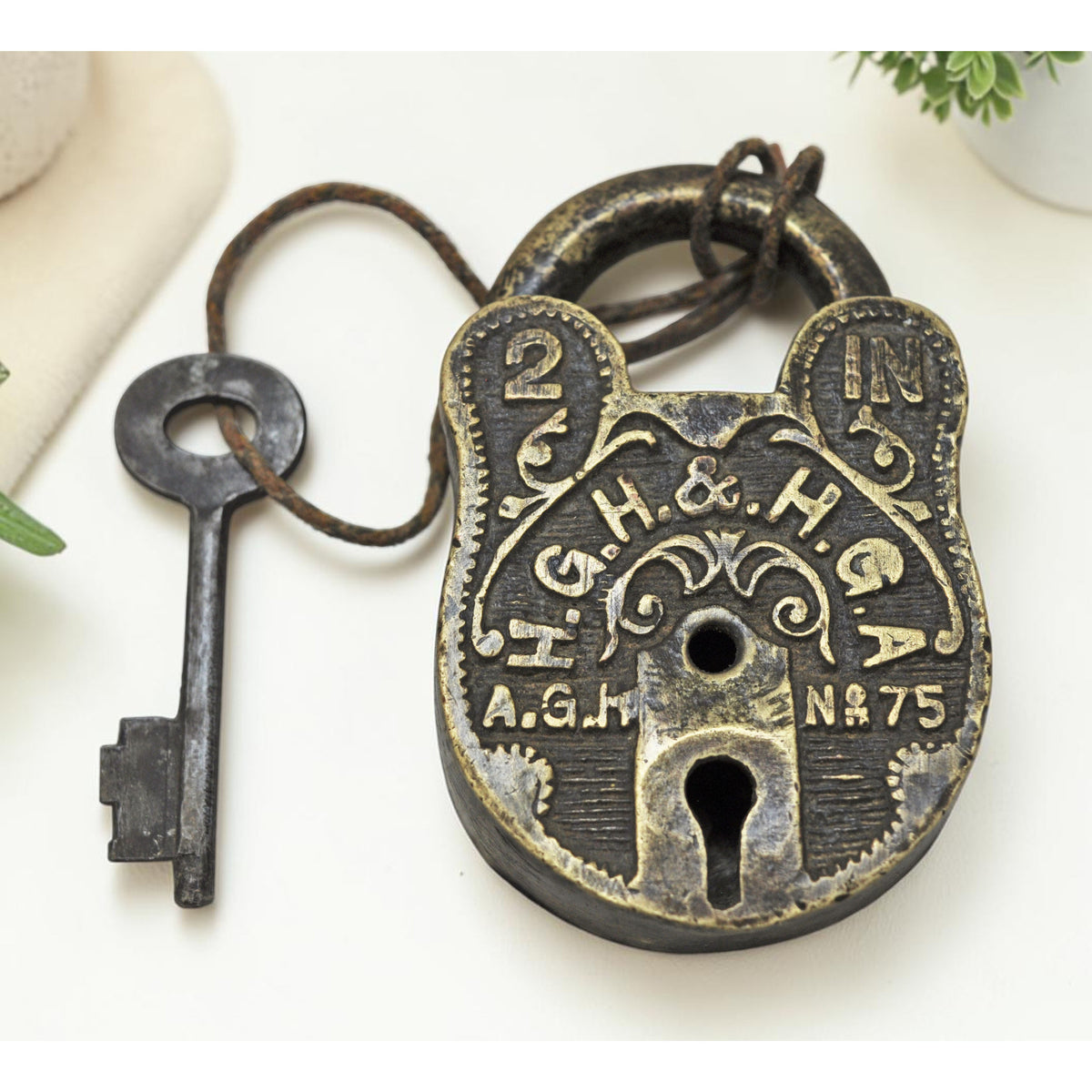 Antique Brass Pad Lock Original Old Hand Crafted Very Fine Engraved
