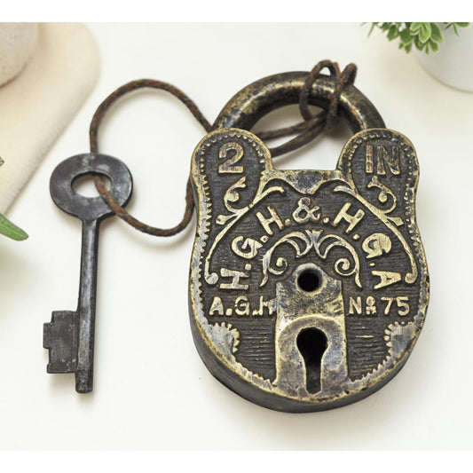 Antique Brass Pad Lock Original Old Hand Crafted Very Fine Engraved
